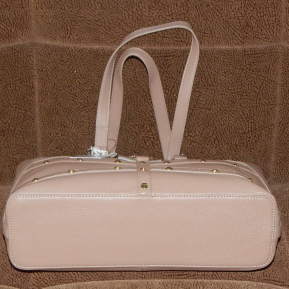 NWT LOVE MOSCHINO Pebbled Leather Top Zipper LARGE Satchel Shoulder Bag in Taupe - Picture 6 of 9